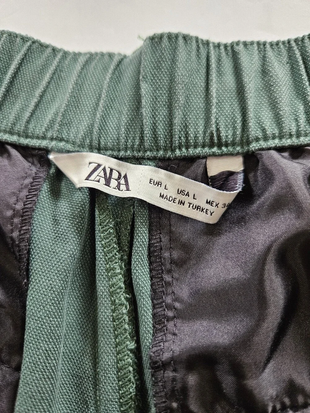 Zara Linen Blend Relaxed Fit Pleated High Waist Balloon Pants in Forest Green L